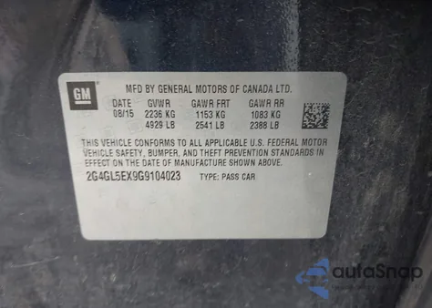 2016 Buick Regal Turbo from USA, damaged, VIN 2G4GL5EX9G9104023